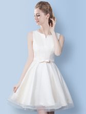 Amazing Scoop White Sleeveless Knee Length Bowknot Lace Up Court Dresses for Sweet 16