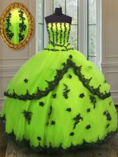  Ball Gowns Quinceanera Gown Yellow Green Strapless Tulle Sleeveless Floor Length Lace Up