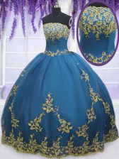 Spectacular Teal Sleeveless Lace and Appliques Floor Length Quinceanera Gowns