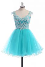 Latest Tulle Sleeveless Knee Length Prom Party Dress and Appliques