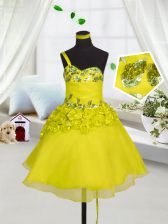  Sweetheart Sleeveless Party Dress Mini Length Beading and Appliques and Hand Made Flower Yellow Organza