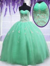  Ball Gowns Quinceanera Gown Apple Green Sweetheart Organza Sleeveless Floor Length Zipper