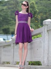  Purple Scoop Zipper Beading and Hand Made Flower Prom Evening Gown Sleeveless