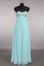 High End Aqua Blue Prom Dress Prom and Party and Wedding Party with Beading Sweetheart Sleeveless Zipper