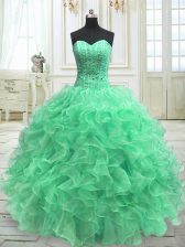 Customized Green Sleeveless Organza Lace Up 15th Birthday Dress for Military Ball and Sweet 16 and Quinceanera