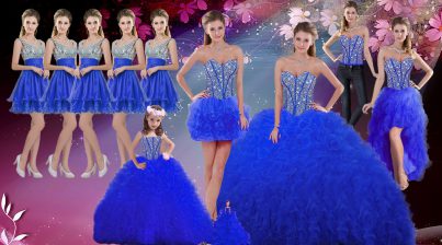  Royal Blue Sweetheart Lace Up Beading and Ruffles Quinceanera Gowns Sleeveless