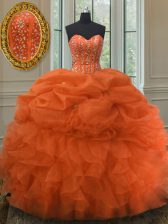  Pick Ups Ball Gowns Quinceanera Dress Orange Red Sweetheart Organza Sleeveless Floor Length Lace Up