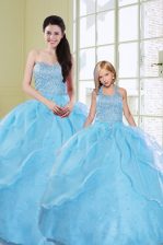  Baby Blue 15th Birthday Dress Military Ball and Sweet 16 and Quinceanera with Beading and Sequins Sweetheart Sleeveless Lace Up