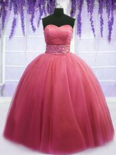 Sumptuous Pink Sleeveless Tulle Lace Up Vestidos de Quinceanera for Military Ball and Sweet 16 and Quinceanera