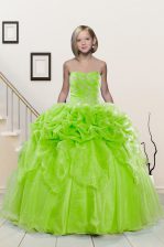 Fashion Yellow Green Kids Pageant Dress Party and Wedding Party with Beading and Pick Ups Sweetheart Sleeveless Lace Up