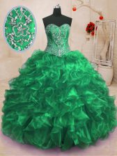 Latest Sleeveless Sweep Train Beading and Ruffles Lace Up Ball Gown Prom Dress