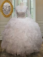 Hot Selling Scoop See Through Long Sleeves Beading and Ruffles Lace Up Quinceanera Dresses