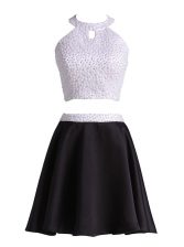 Simple A-line Homecoming Dress Black Halter Top Satin Sleeveless Mini Length Zipper