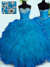  Floor Length Blue Sweet 16 Quinceanera Dress Sweetheart Sleeveless Lace Up