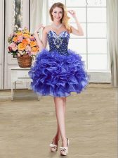 Exquisite Sleeveless Beading and Ruffles Lace Up Evening Dress