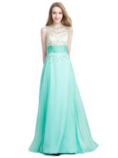  Scoop Turquoise Sleeveless Chiffon Zipper Homecoming Dress for Prom and Party