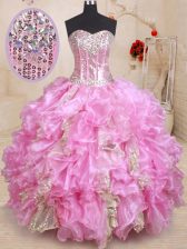 Fantastic Organza Sleeveless Floor Length Vestidos de Quinceanera and Beading and Ruffles and Sequins