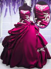 Sophisticated Pick Ups Fuchsia Sleeveless Taffeta Lace Up Quince Ball Gowns for Military Ball and Sweet 16 and Quinceanera