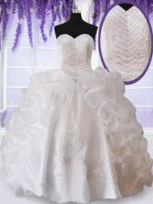  White Lace Up Quinceanera Dress Beading and Appliques and Pick Ups Sleeveless Floor Length