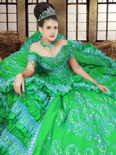  Off the Shoulder Floor Length Lace Up Quinceanera Dresses for Military Ball and Sweet 16 and Quinceanera with Embroidery