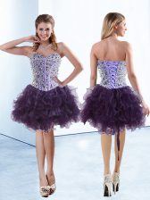  Purple Sleeveless Beading and Ruffles Knee Length Homecoming Dress
