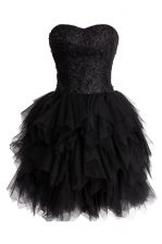 Elegant Sleeveless Knee Length Beading and Sequins Lace Up with Black