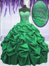  Green Sweetheart Neckline Beading and Pick Ups Quinceanera Gown Sleeveless Lace Up