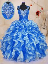 Unique Sweetheart Sleeveless Lace Up Sweet 16 Dresses Royal Blue Organza