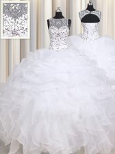  Straps White Sleeveless Floor Length Beading and Ruffles Lace Up Ball Gown Prom Dress