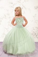Hot Selling Apple Green Strapless Lace Up Beading Little Girls Pageant Dress Sleeveless