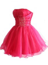 Charming Sequins Mini Length Ball Gowns Sleeveless Hot Pink Prom Gown Lace Up