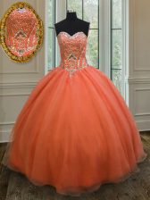  Sequins Floor Length Ball Gowns Sleeveless Orange Red Quinceanera Gowns Lace Up