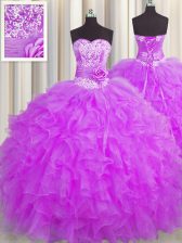  Handcrafted Flower Sleeveless Lace Up Floor Length Beading and Ruffles and Hand Made Flower Sweet 16 Dress