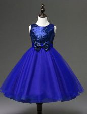  Royal Blue Flower Girl Dress Party and Wedding Party with Sequins and Bowknot Scoop Sleeveless Zipper