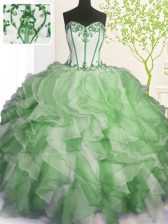 Beautiful Green Quince Ball Gowns Military Ball and Sweet 16 and Quinceanera with Beading and Ruffles Sweetheart Sleeveless Lace Up