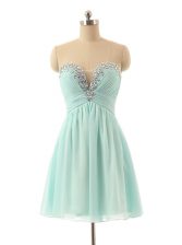 Extravagant Light Blue A-line Sweetheart Sleeveless Chiffon Knee Length Zipper Beading Dress for Prom