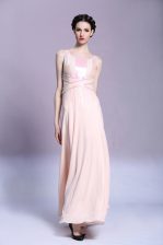 Elegant Floor Length Peach Dress for Prom Square Sleeveless Criss Cross