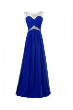 Floor Length Zipper Prom Party Dress Royal Blue for Prom and Party with Beading