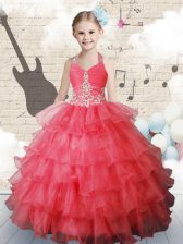 Best Halter Top Sleeveless Ruffled Layers Lace Up Little Girls Pageant Dress Wholesale