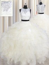  Scoop Sleeveless Lace Up 15th Birthday Dress Champagne Organza