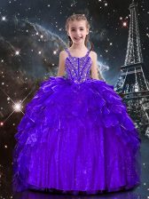  Floor Length Ball Gowns Sleeveless Dark Purple Child Pageant Dress Lace Up