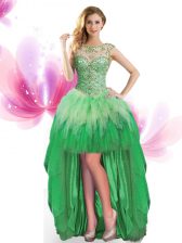 Cute Scoop Tulle Sleeveless High Low Prom Dresses and Beading and Ruffles