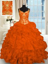 Exquisite Orange Red Ball Gowns Beading and Ruffles 15 Quinceanera Dress Lace Up Organza Sleeveless