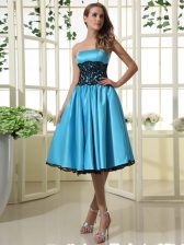 Free and Easy Sleeveless Tea Length Lace Zipper Prom Dress with Baby Blue