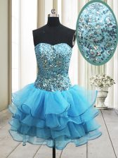  Organza Sweetheart Sleeveless Zipper Sequins Prom Gown in Baby Blue