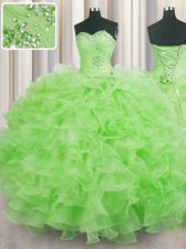 Wonderful Sleeveless Floor Length Beading and Ruffles Lace Up Quinceanera Gowns with 