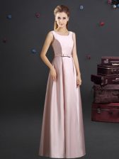Exceptional Pink Square Neckline Bowknot Damas Dress Sleeveless Zipper