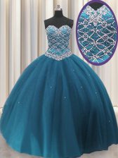 Shining Sequins Floor Length Ball Gowns Sleeveless Teal Vestidos de Quinceanera Lace Up