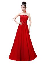 Chic Red Prom Evening Gown Prom and Party with Beading Strapless Sleeveless Lace Up