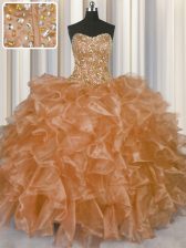  Visible Boning Champagne Sleeveless Organza Lace Up Quinceanera Dresses for Military Ball and Sweet 16 and Quinceanera